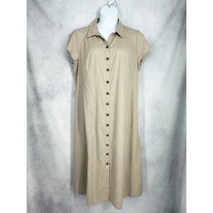 J. Jill Savannah Tan Tencel Cotton Button Front Midi Shirt Dress Size XL Petite